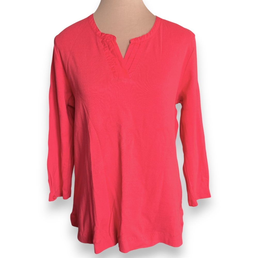 RAFAELLA Coral Split-Neck Knit Top – Size Large